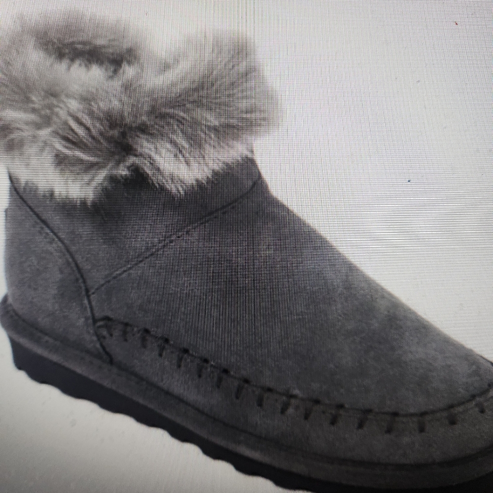 New N BOX BearPaw Charcoal Doyal Ankle Boots Faux Fur Trim size 9M
